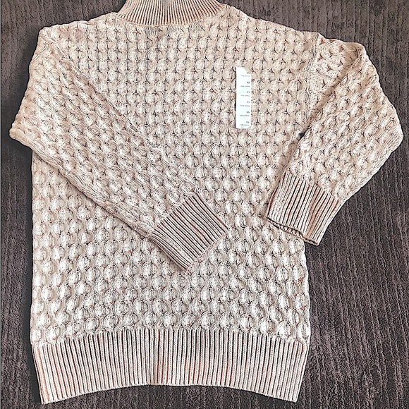 Knox Rose mock neck long sleeve Cable Knit Sweater peach tan relaxed fit XS to S - Picture 2 of 7